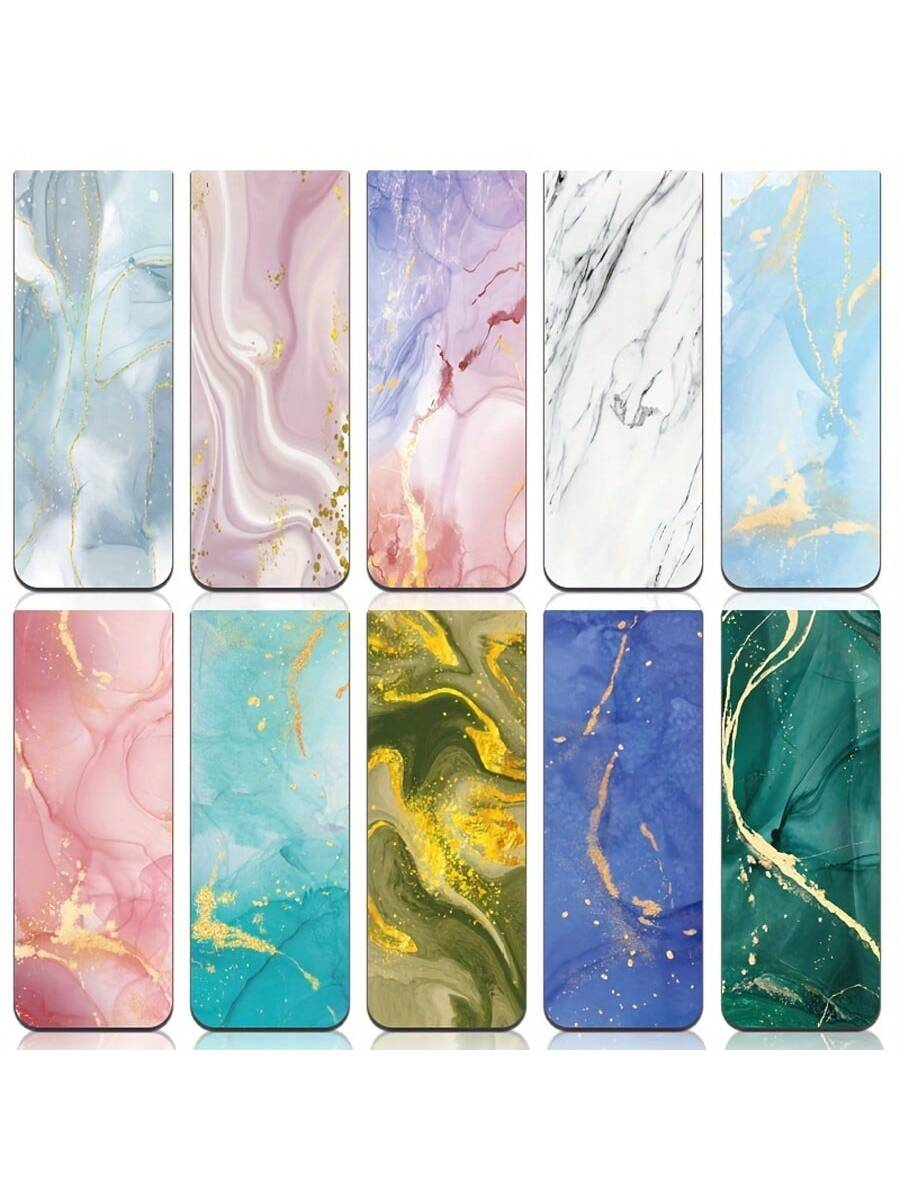 Bookmark Magnetic Clip - 10pcs Assorted Marble Design Magnetic Bookmarks