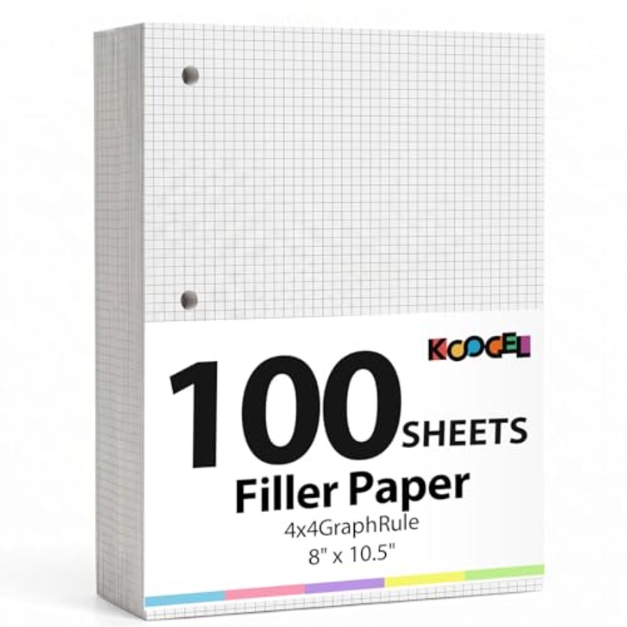 Paper Punch 3 Hole - Graph Paper Filler Paper, 100 Sheets