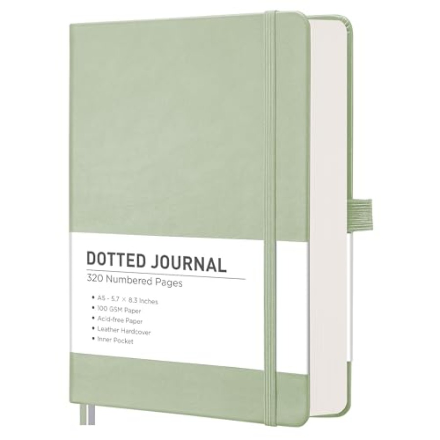 Journal Leather Hardcover - Dotted Journal Notebook, 320 Numbe Pages,