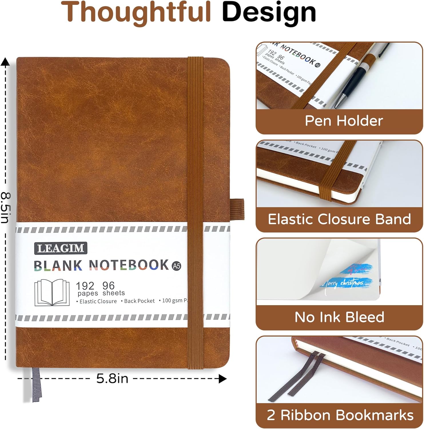 A5 Blank Journal Notebook 192  - Journal Leather Hardcover recension och pris