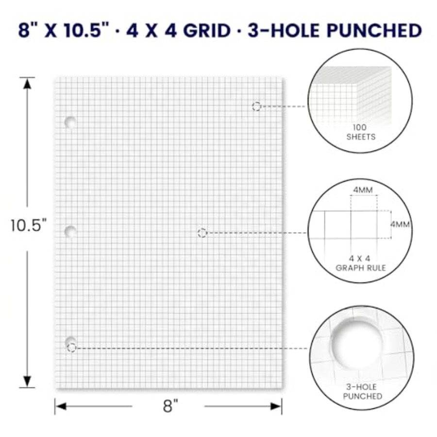 Graph Paper Filler Paper, 100  - Paper Punch 3 Hole recension och pris
